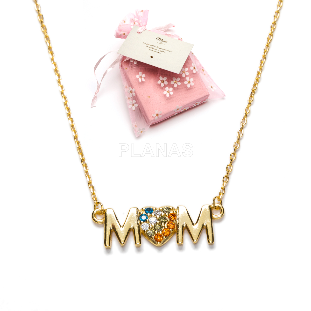 Colar em prata de lei banhada a ródio e zircões coloridos. mãe.