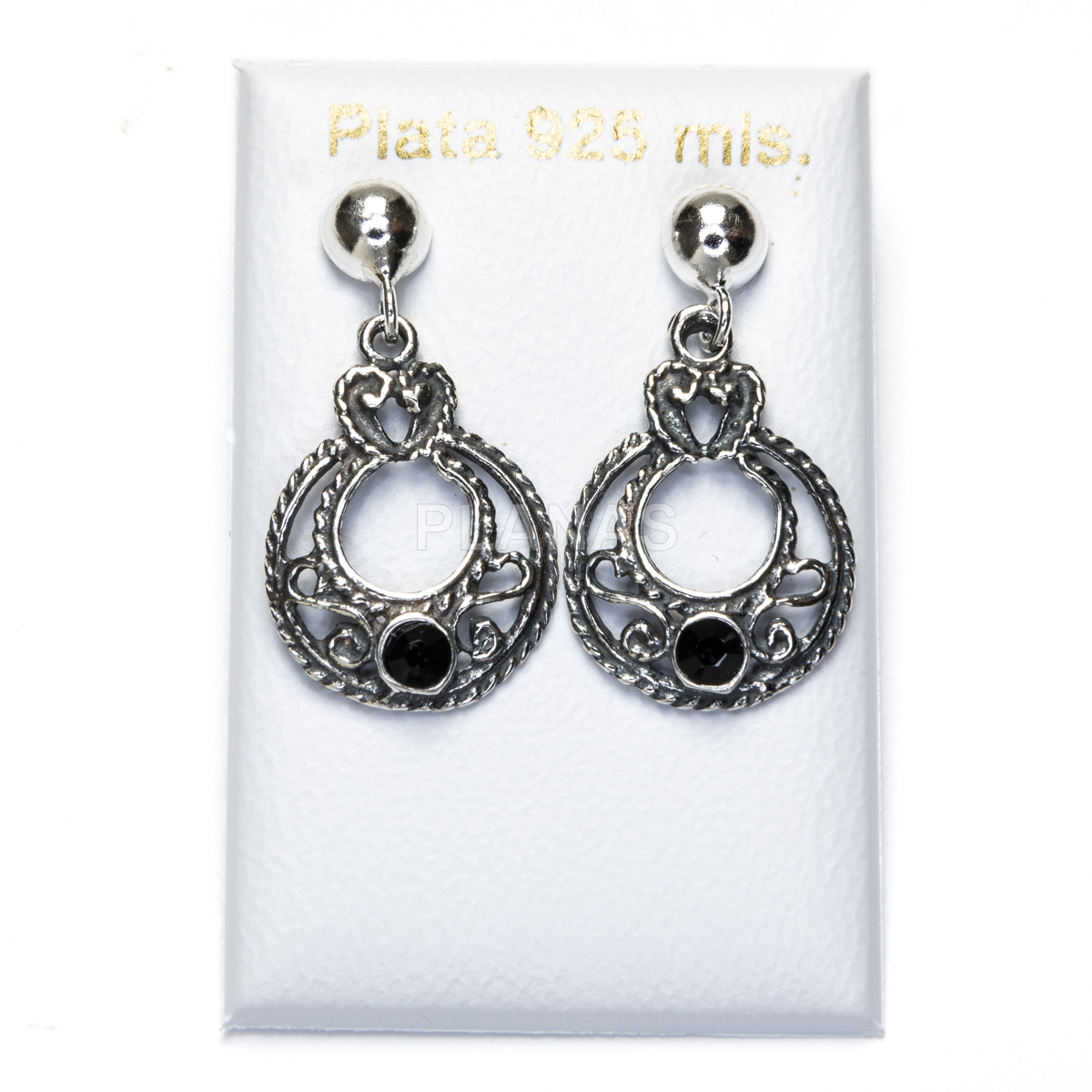 Pendientes en Plata de Ley con esmalte negro. 