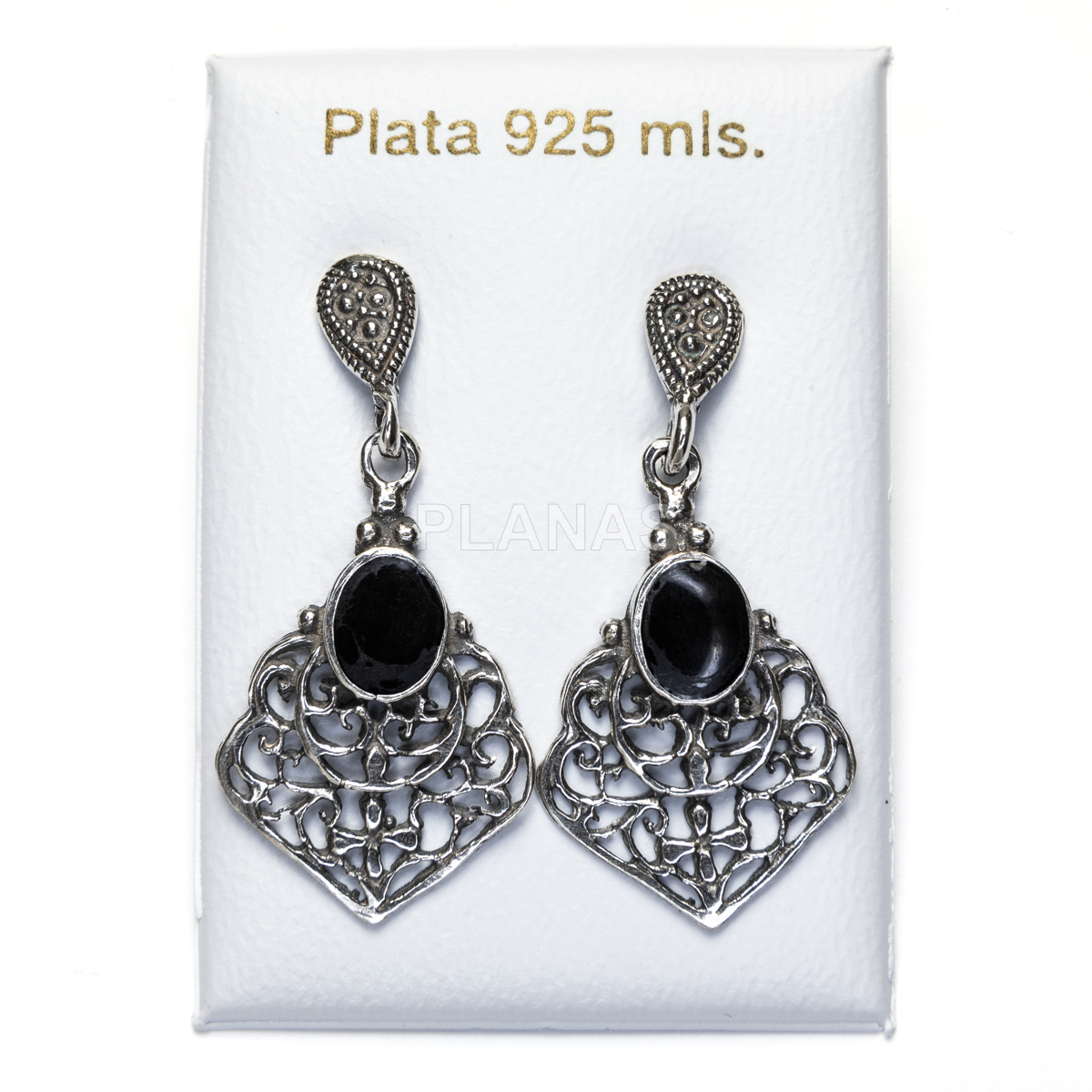 Pendientes en Plata de Ley con esmalte negro. 