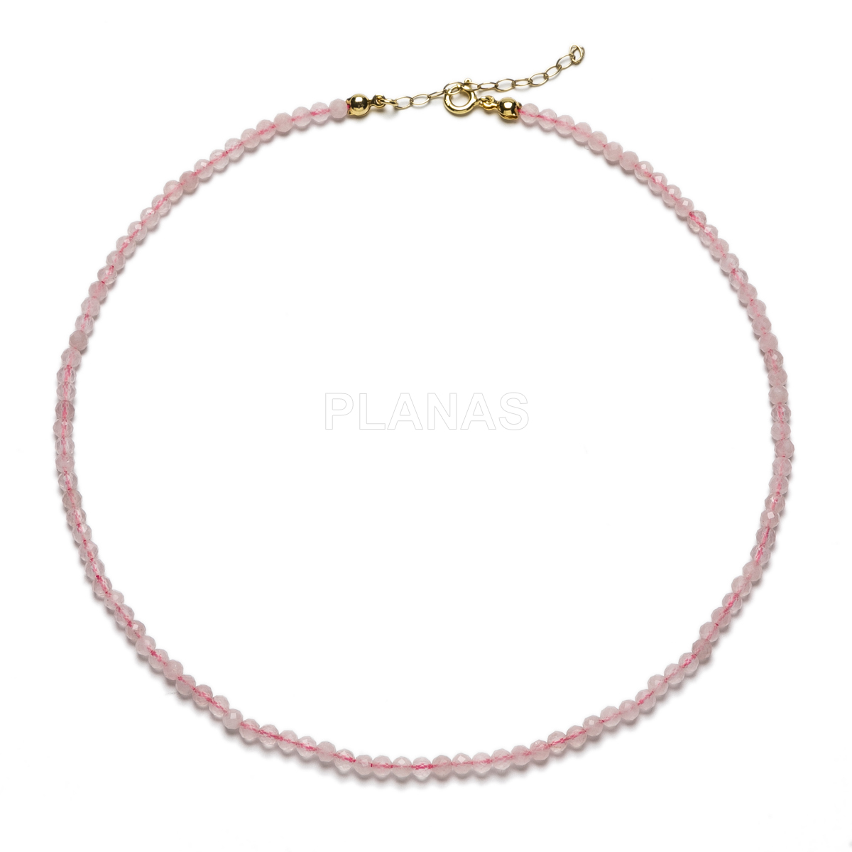 Collar en plata de ley y Baño Oro con Quarzo Rosa de 3mm.  