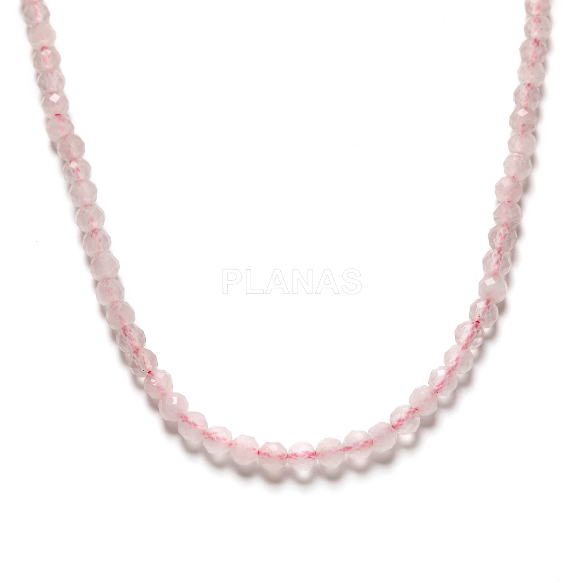 Collar en plata de ley y Baño Oro con Quarzo Rosa de 3mm.  