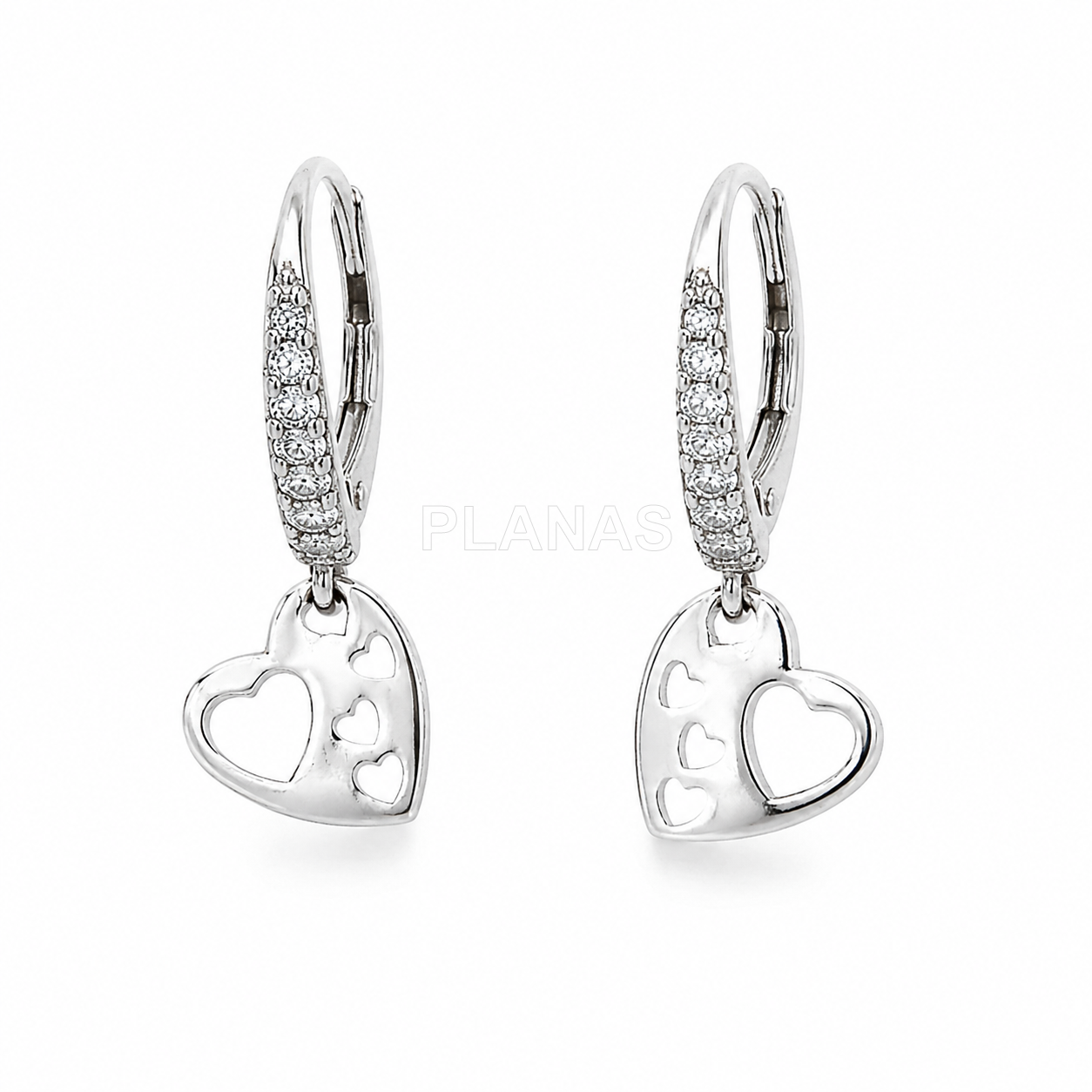 Aros en Plata de ley Rodiada y Circonitas. CORAZÓN.  