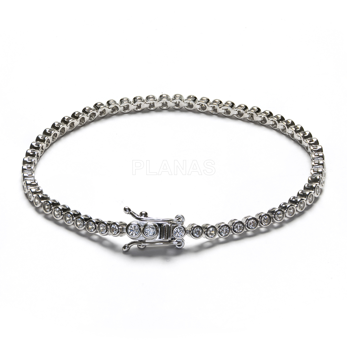 Pulsera en Plata de Ley Rodiada y Circonitas Blancas. 