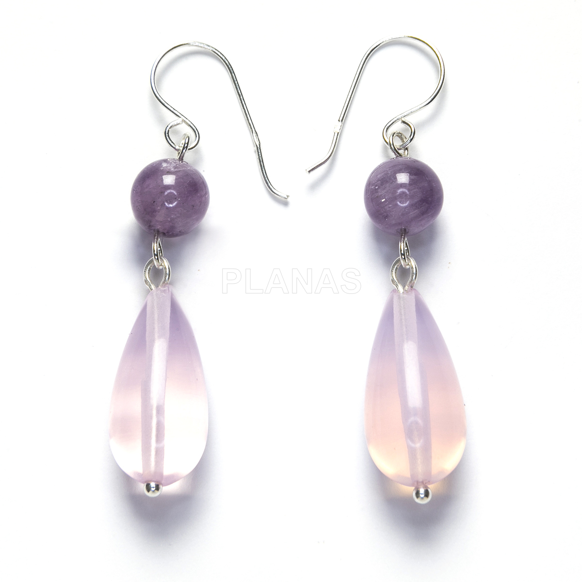 Pendientes en Plata de ley  con Opalite y Amatista.  