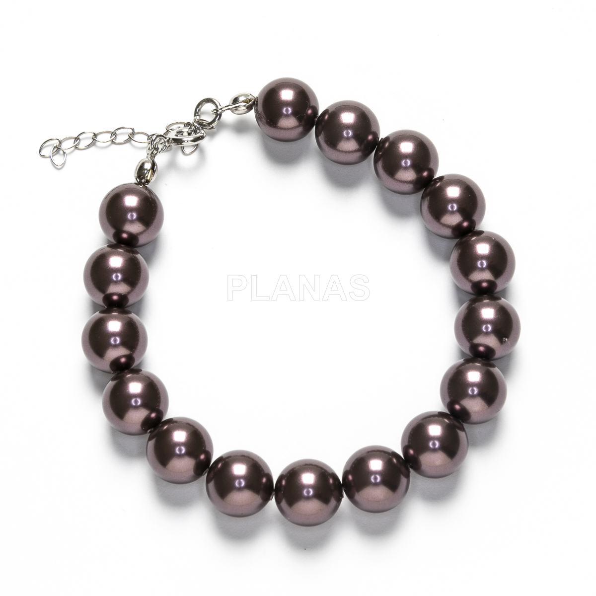 Pulsera en Plata de Ley Rodiada y  perlas de gran calidad  10mm.(Componente Cristal Austríaco).