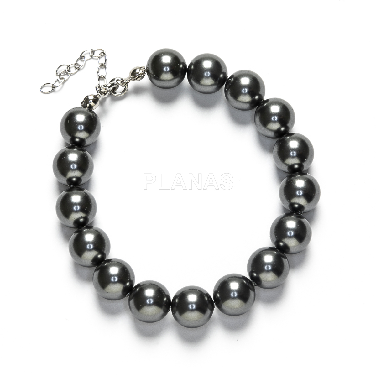 Pulsera en Plata de Ley Rodiada y  perlas de gran calidad  10mm.(Componente Cristal Austríaco).