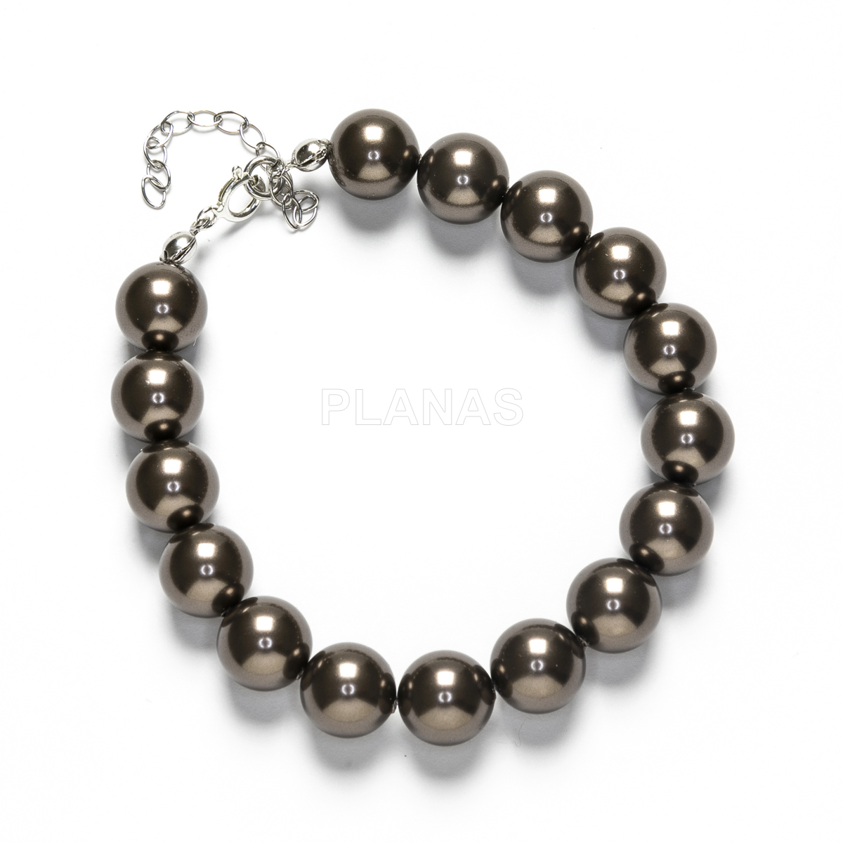 Pulsera en Plata de Ley Rodiada y  perlas de gran calidad  10mm.(Componente Cristal Austríaco).