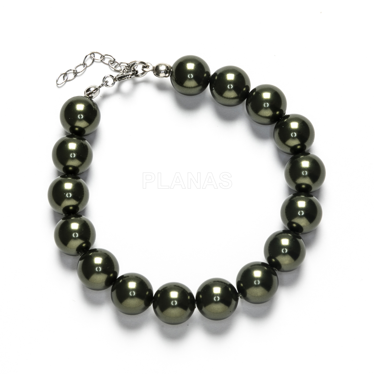 Pulsera en Plata de Ley Rodiada y  perlas de gran calidad  10mm.(Componente Cristal Austríaco).