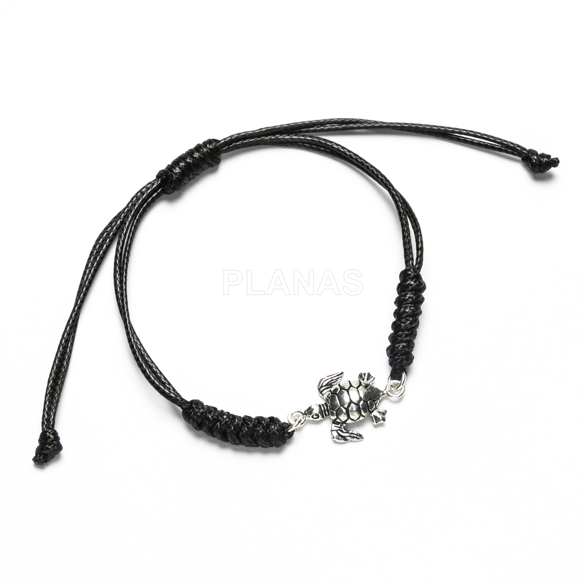 Pulseira com nó deslizante e peça em prata de lei.