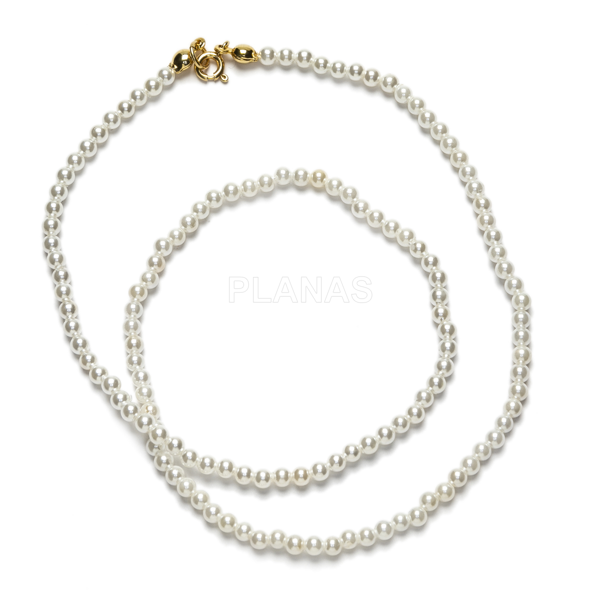 Collar en Plata de ley y Baño Oro con perlas Shell de 3mm.  