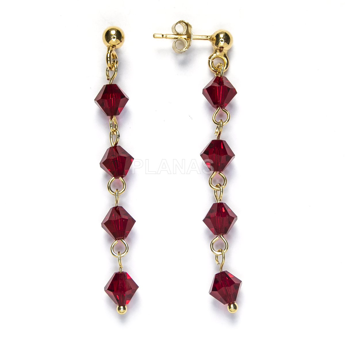 Brincos em prata de lei e banhados a ouro com tupis de 5mm, cor siam.