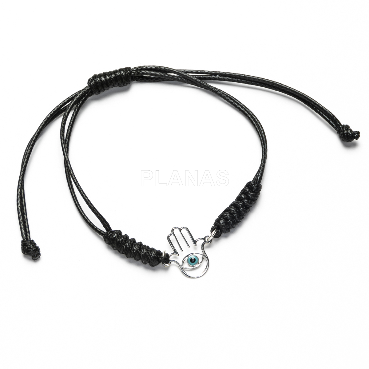 Pulseira com nó deslizante e peça em prata de lei.