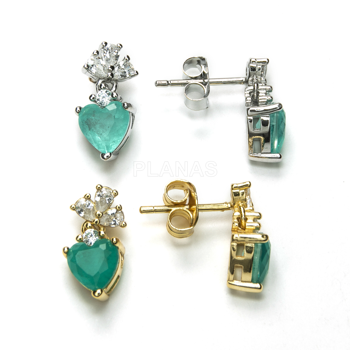 Pendientes en Plata de Ley Rodiada y Circonitas.  CORAZÓN.
