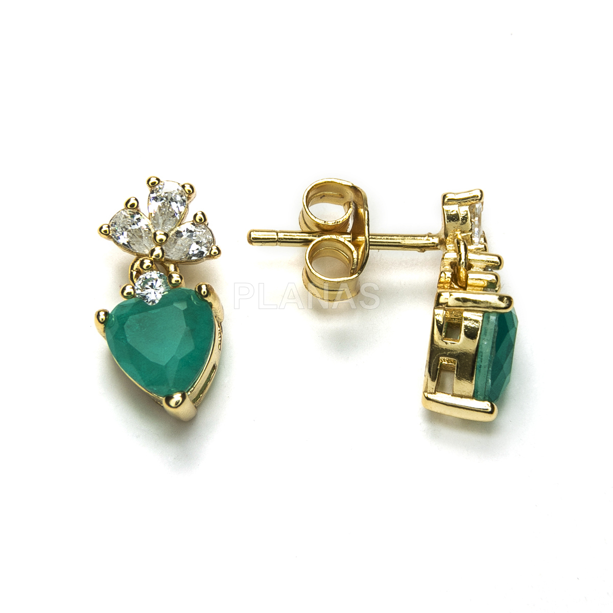 Pendientes en Plata de Ley Rodiada y Circonitas.  CORAZÓN.