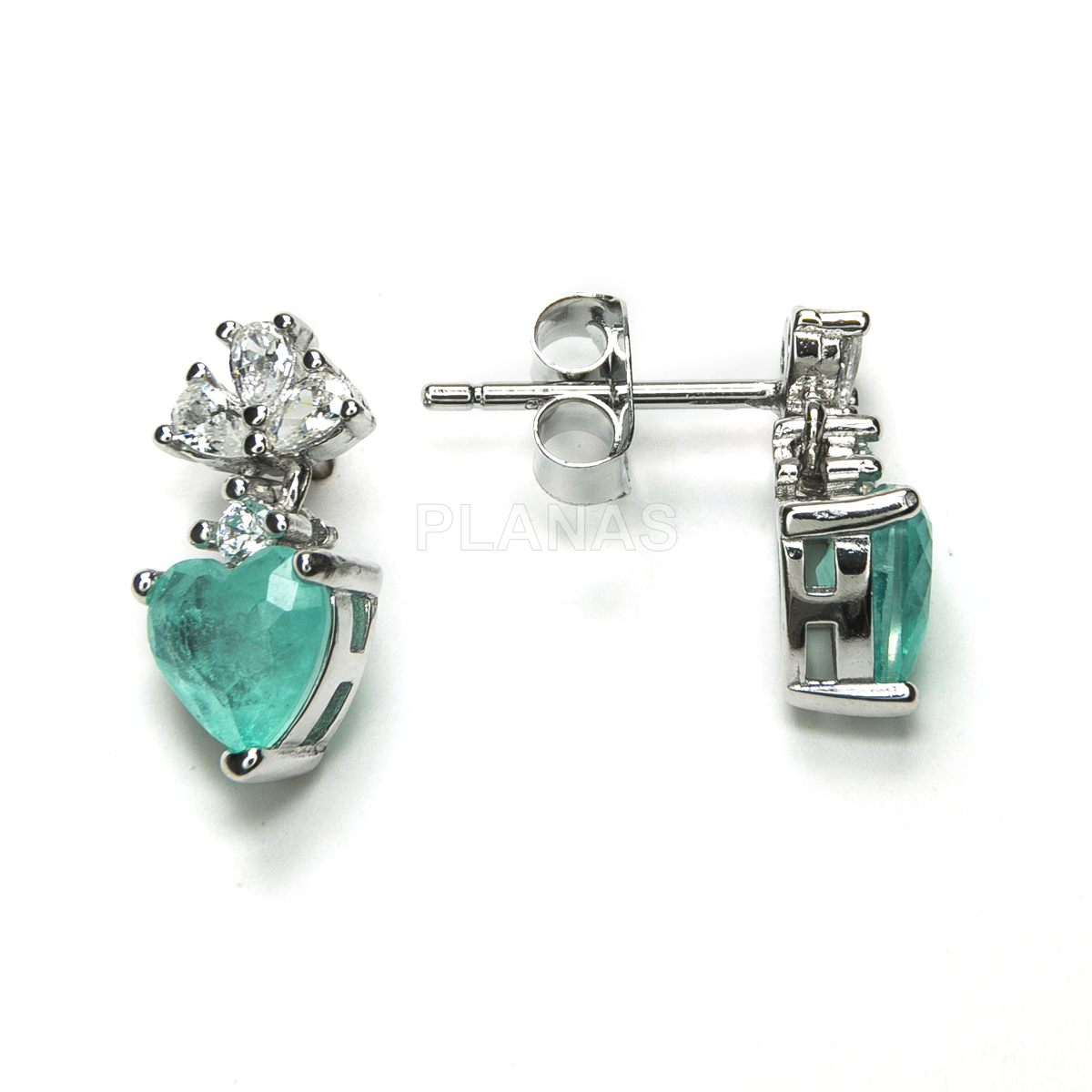 Pendientes en Plata de Ley Rodiada y Circonitas.  CORAZÓN.