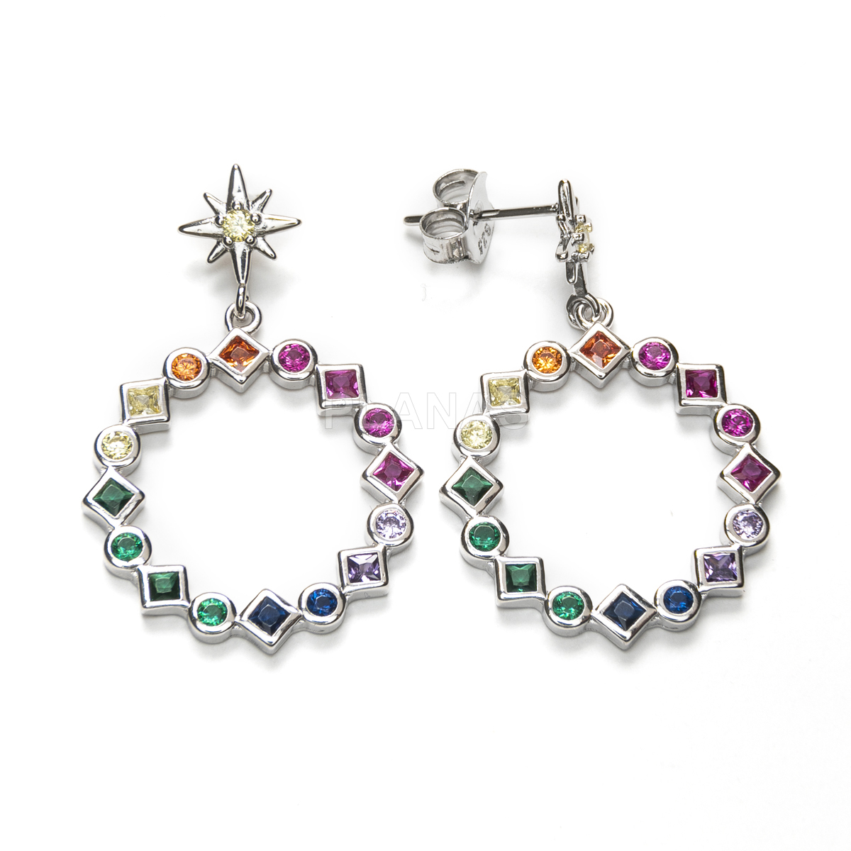 Earrings in sterling silver and colored zirconia.   