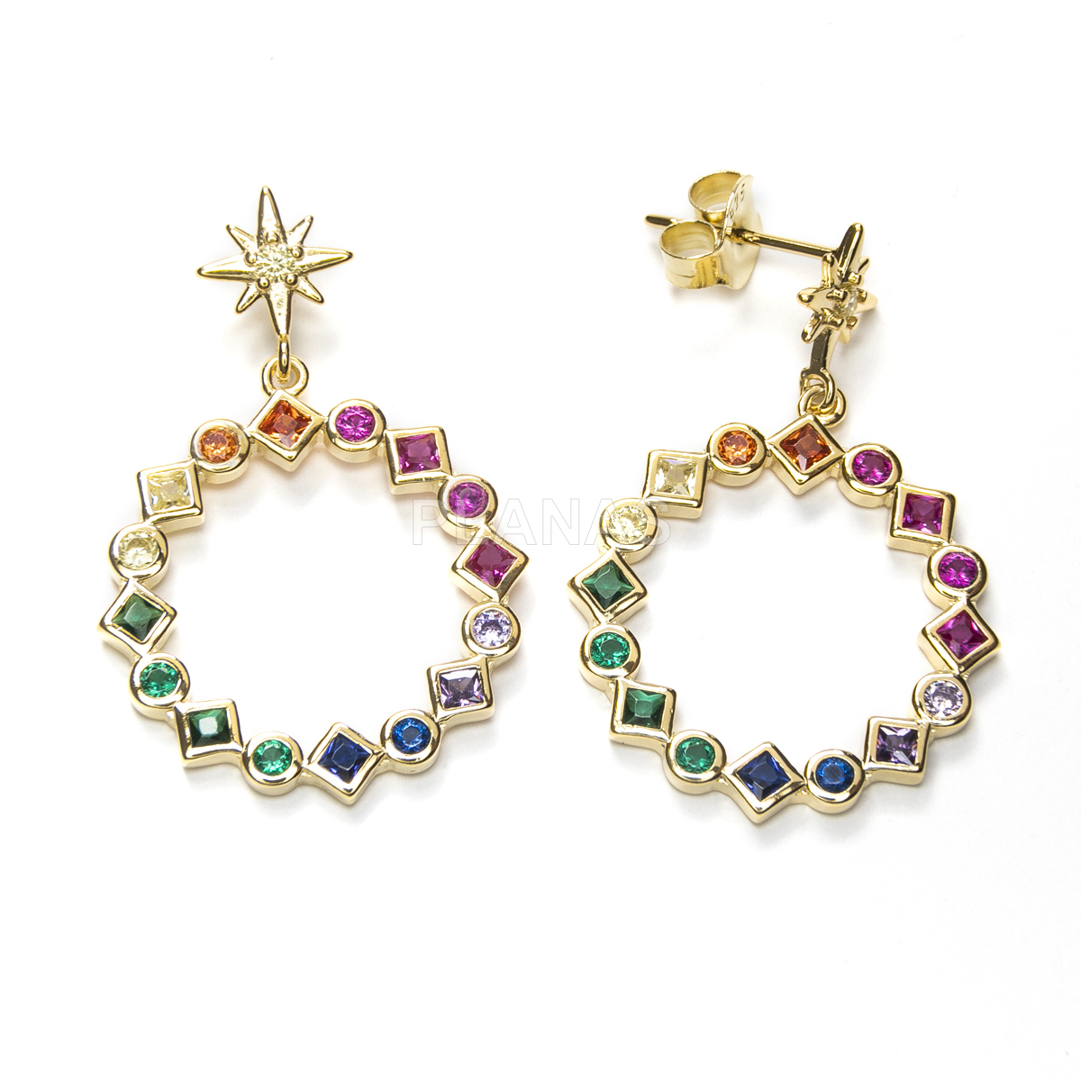 Earrings in sterling silver and colored zirconia.   