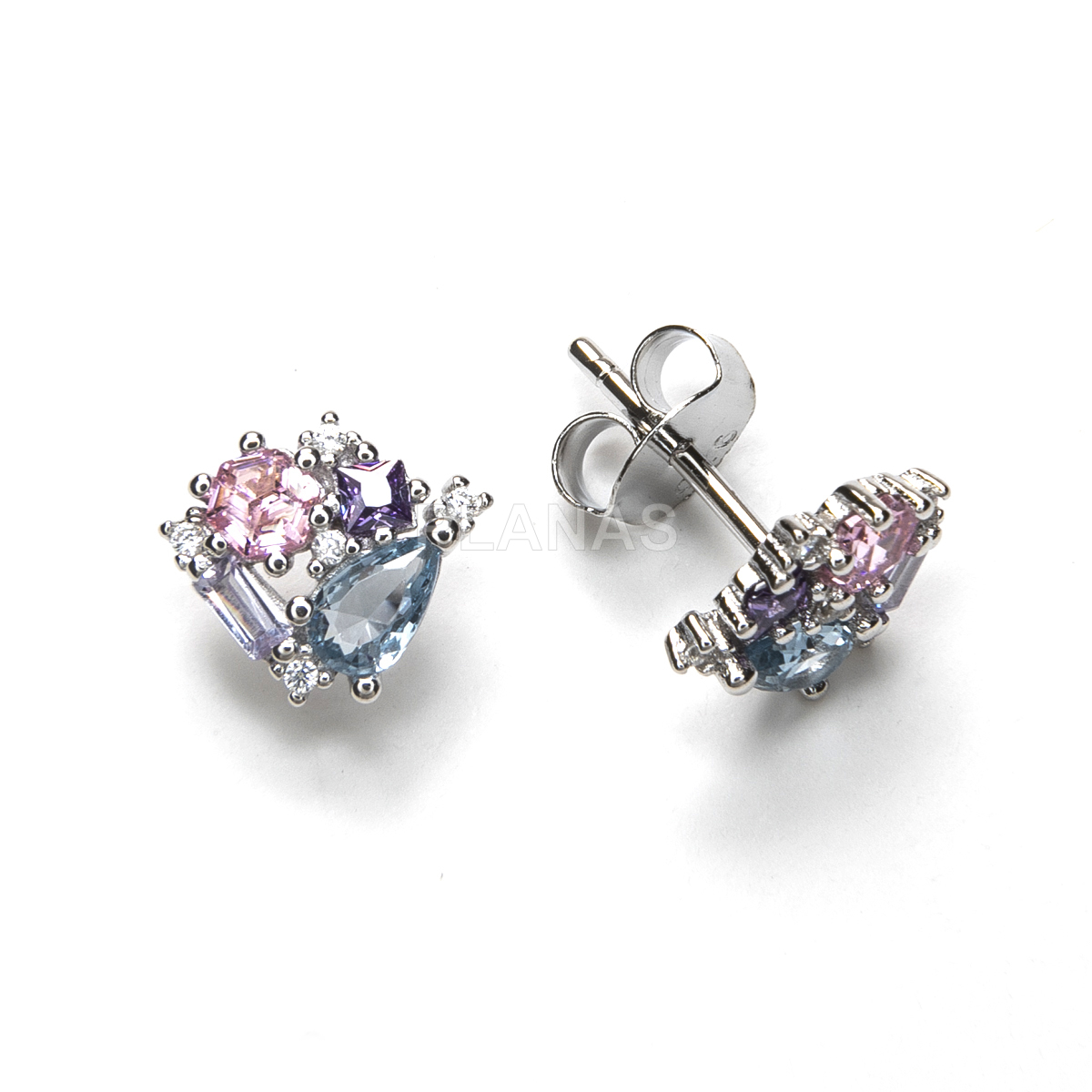 Pendientes en Plata de Ley y Circonitas de colores.   