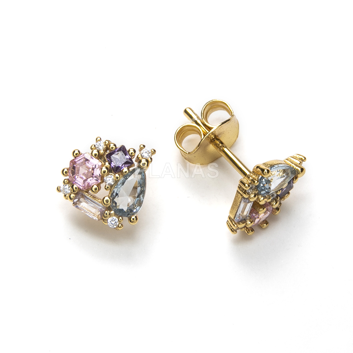 Pendientes en Plata de Ley y Circonitas de colores.   