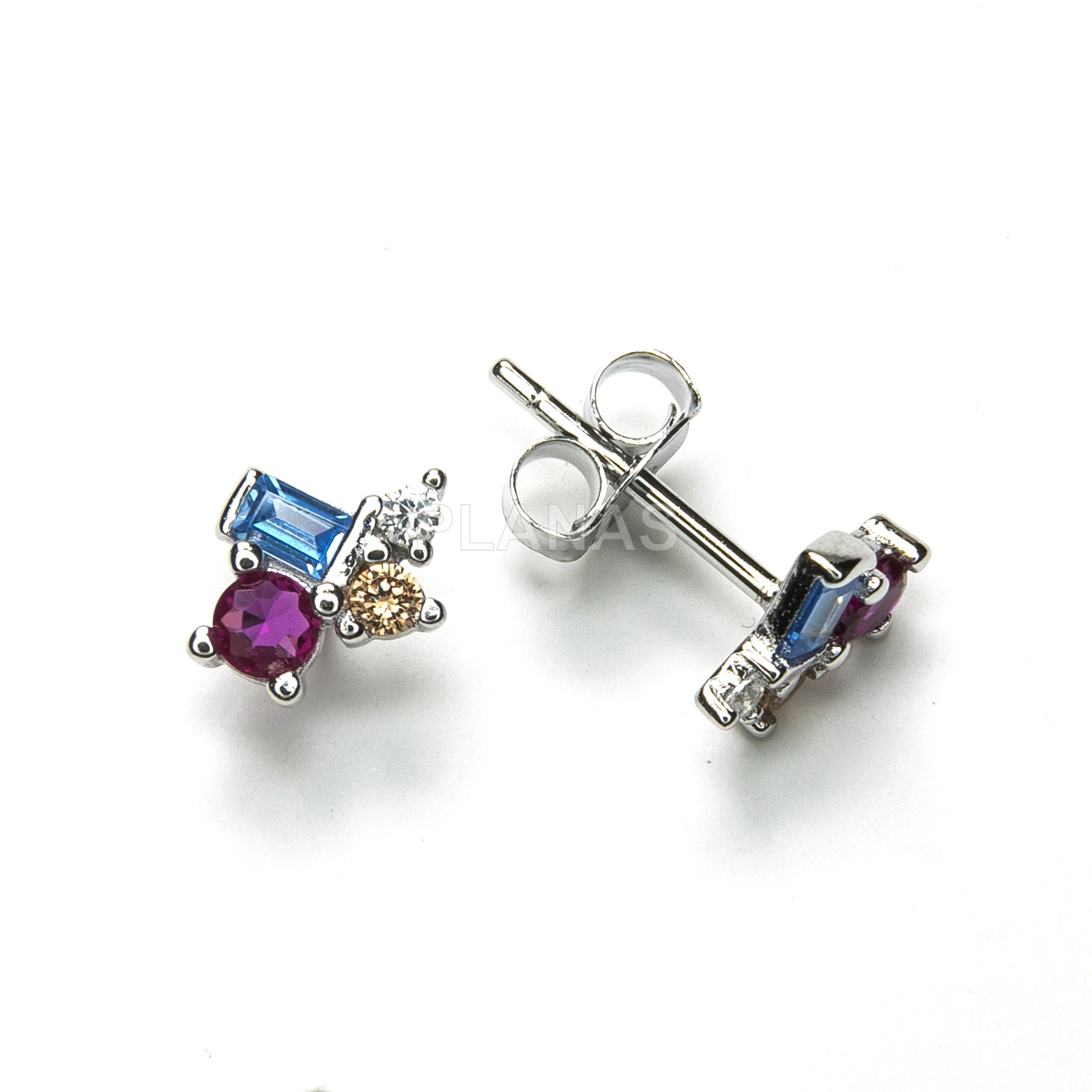 Earrings in sterling silver and colored zirconia.   