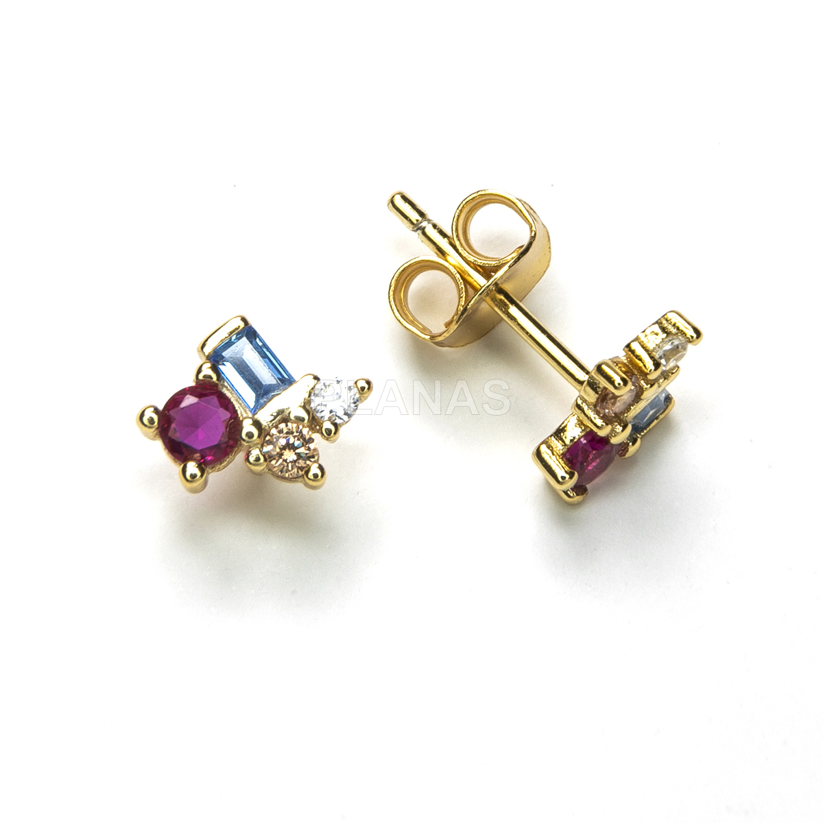Earrings in sterling silver and colored zirconia.   