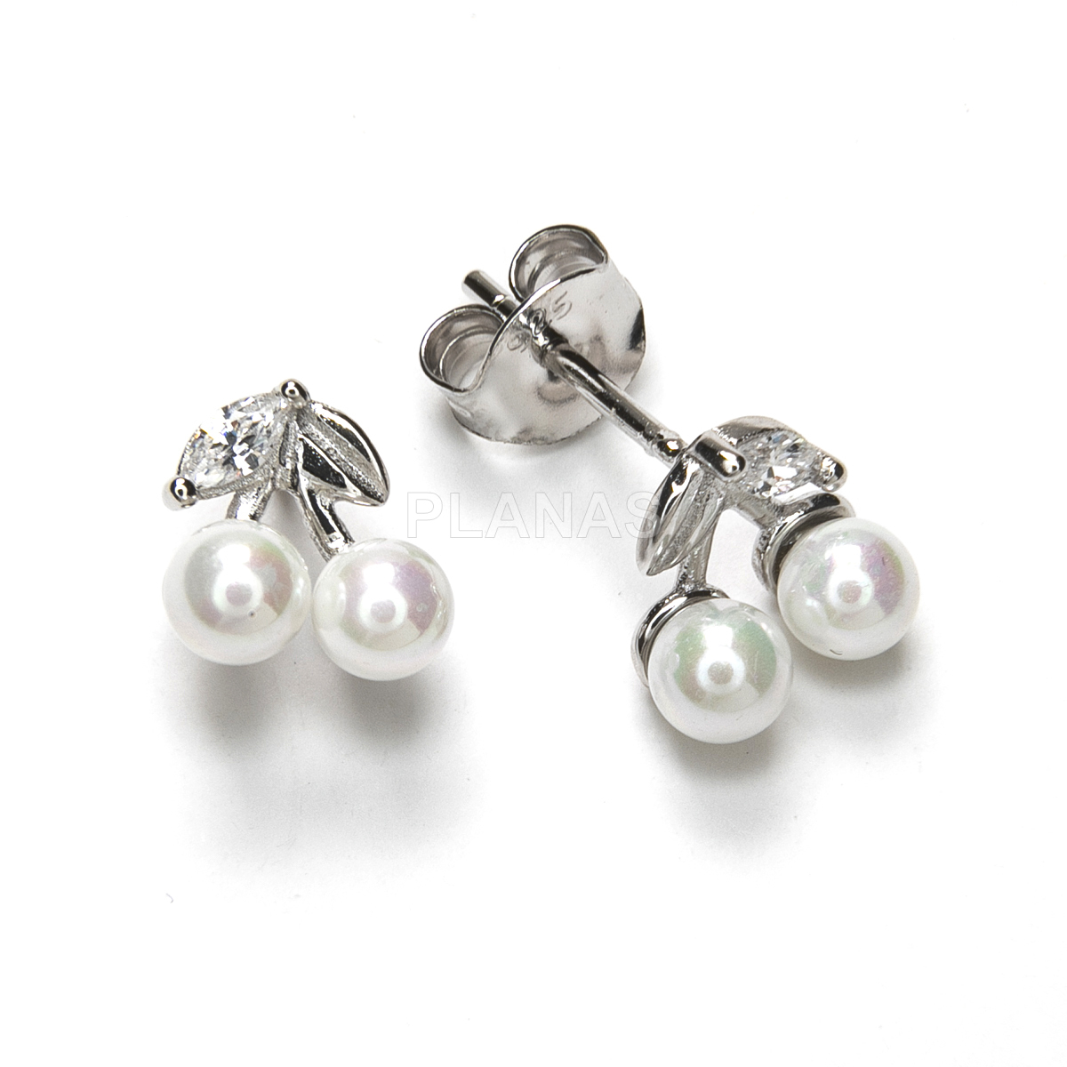 Pendientes en Plata de ley con Circonitas con perlas Shell.