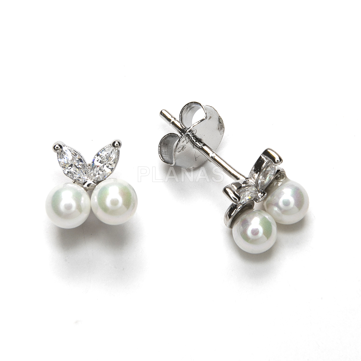 Pendientes en Plata de ley con Circonitas con perlas Shell.