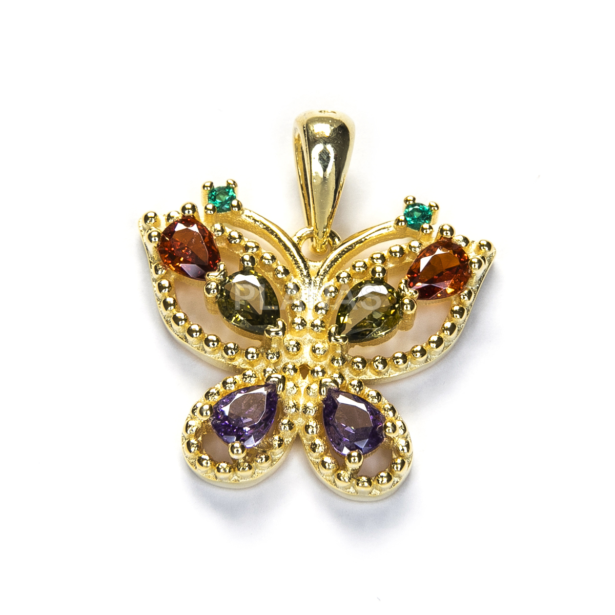 Colgante en Plata de ley y Baño Oro con Circonitas de colores. MARIPOSA.