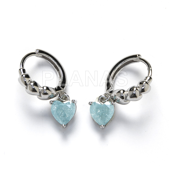 Aros en Plata de ley y Circonita celeste. CORAZON.