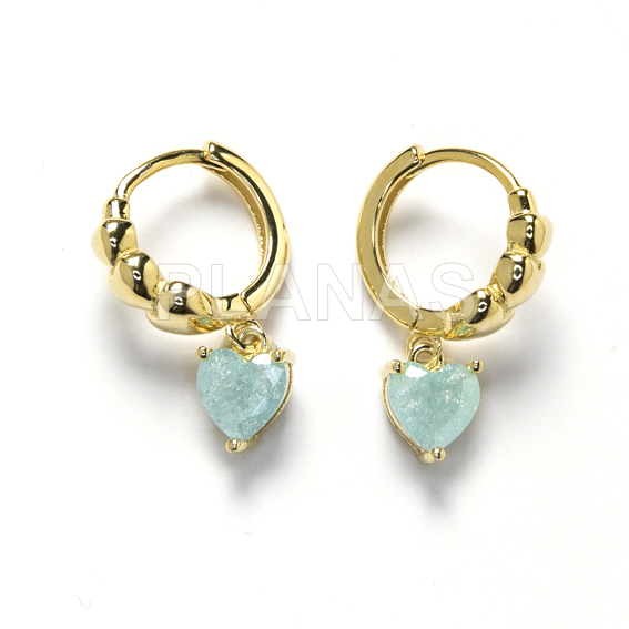 Aros en Plata de ley y Circonita celeste. CORAZON.