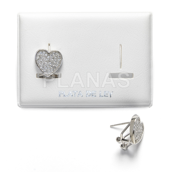 Pendientes en Plata de Ley Rodiada y Circonitas. CORAZÓN.