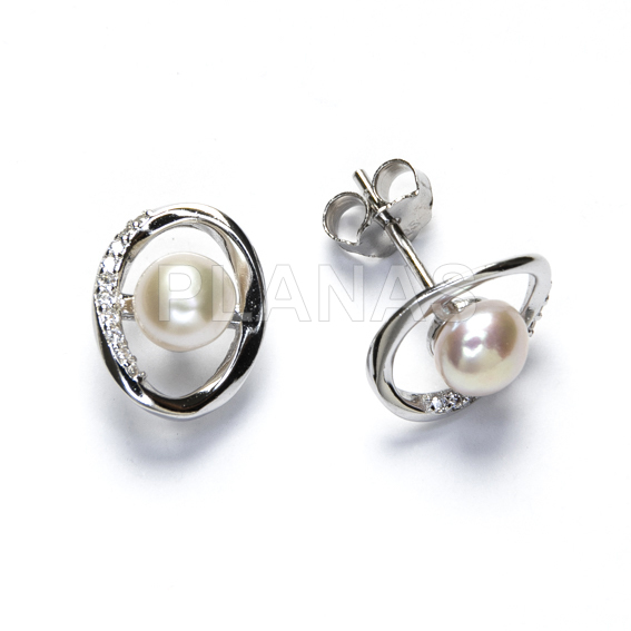 Pendientes en Plata de Ley y Circonitas con Perla Cultivada de 5mm. 