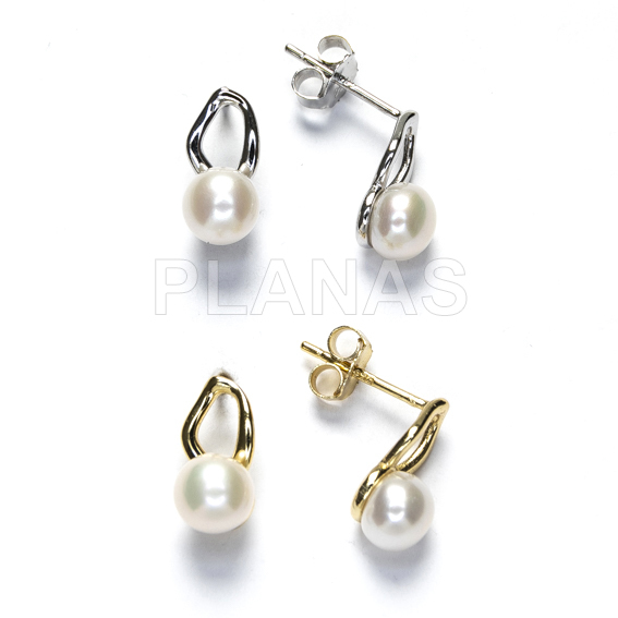 Pendientes en Plata de Ley y Perla Cultivada de 6mm. 