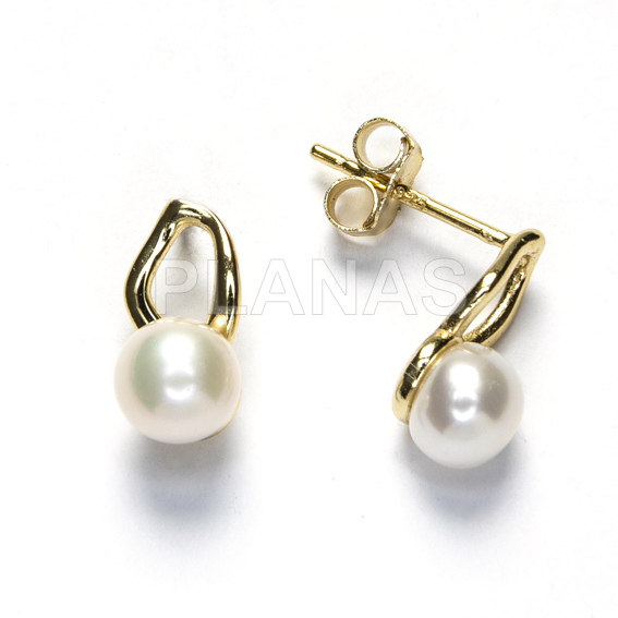 Pendientes en Plata de Ley y Perla Cultivada de 6mm. 