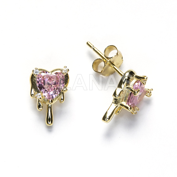 Pendientes en Plata de ley y Baño oro con Circonitas. CORAZÓN.