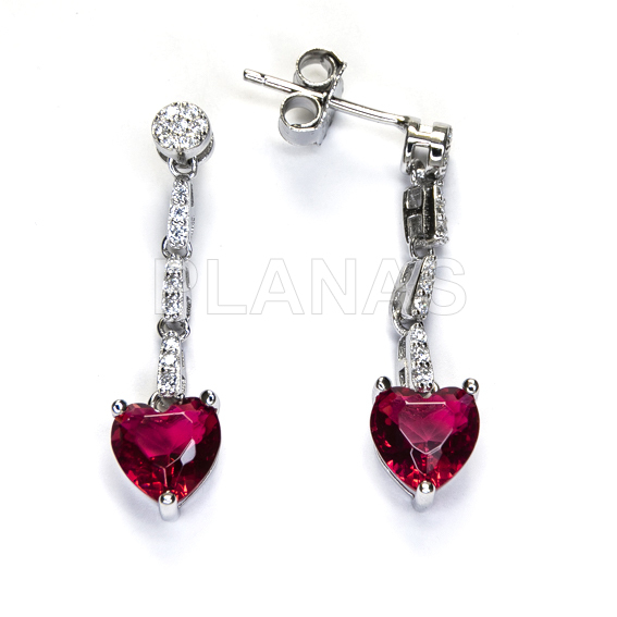 Pendientes en Plata de ley Rodiada y Circonitas. CORAZÓN.