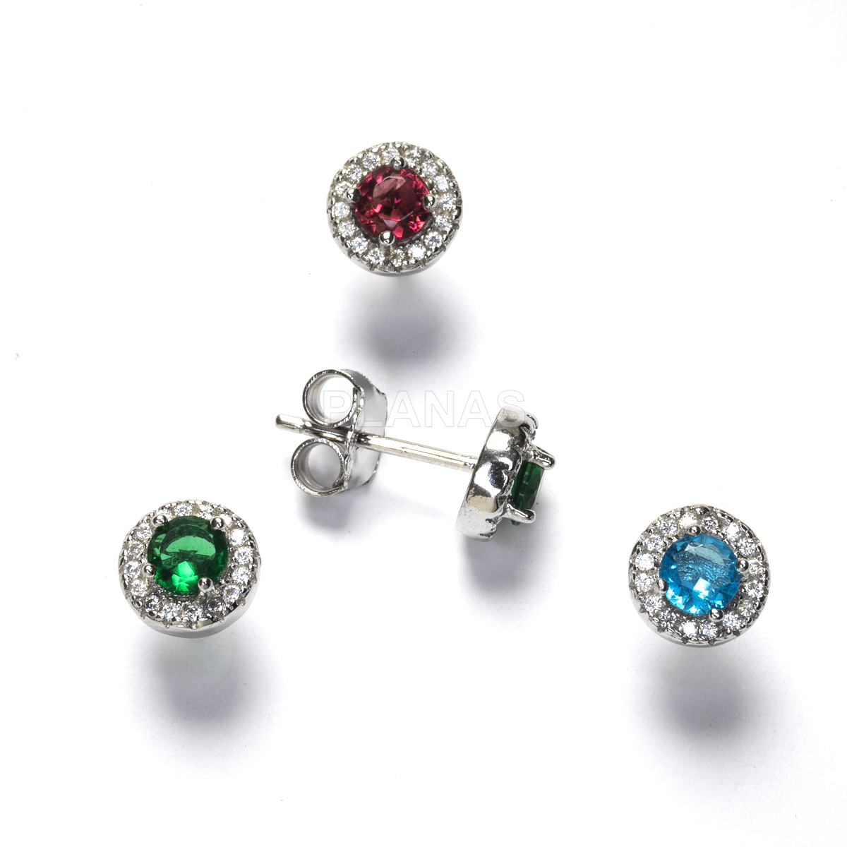 Pendientes en Plata de ley Rodiada y Circonitas de colores.  