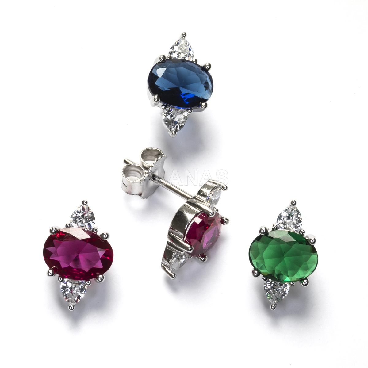 Pendientes en Plata de ley Rodiada y Circonitas de colores.  
