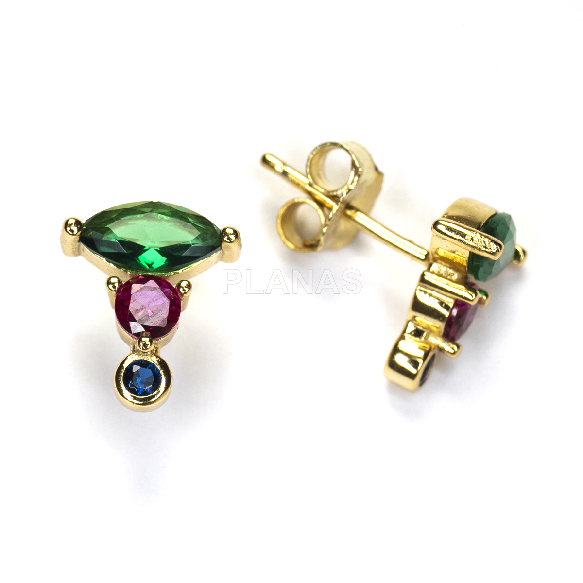 Pendientes en Plata de ley y Circonitas de colores.  