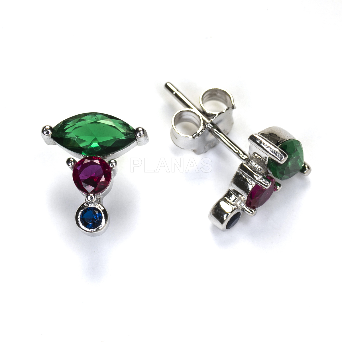 Pendientes en Plata de ley y Circonitas de colores.  