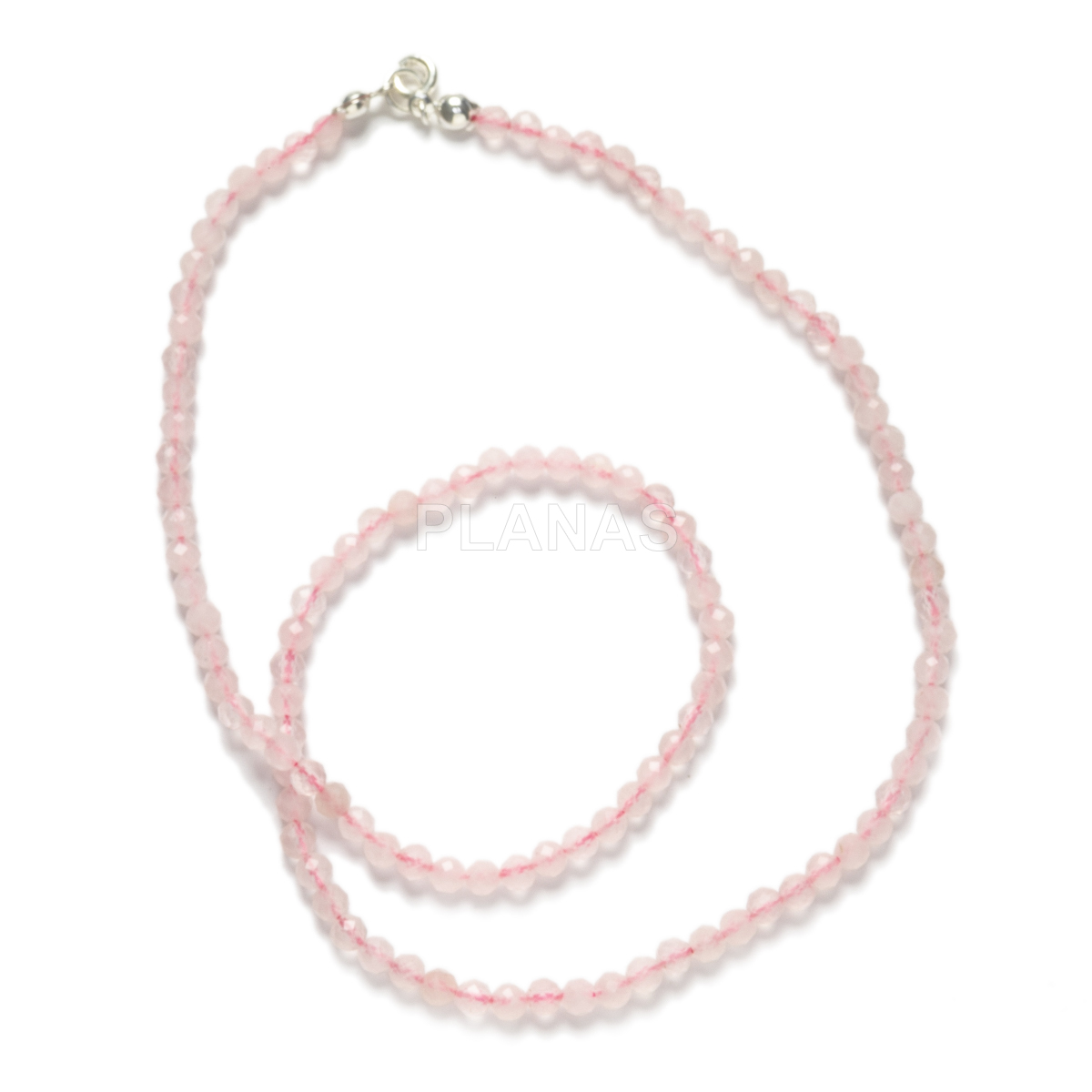 Colar em prata de lei e quartzo rosa de 3mm.