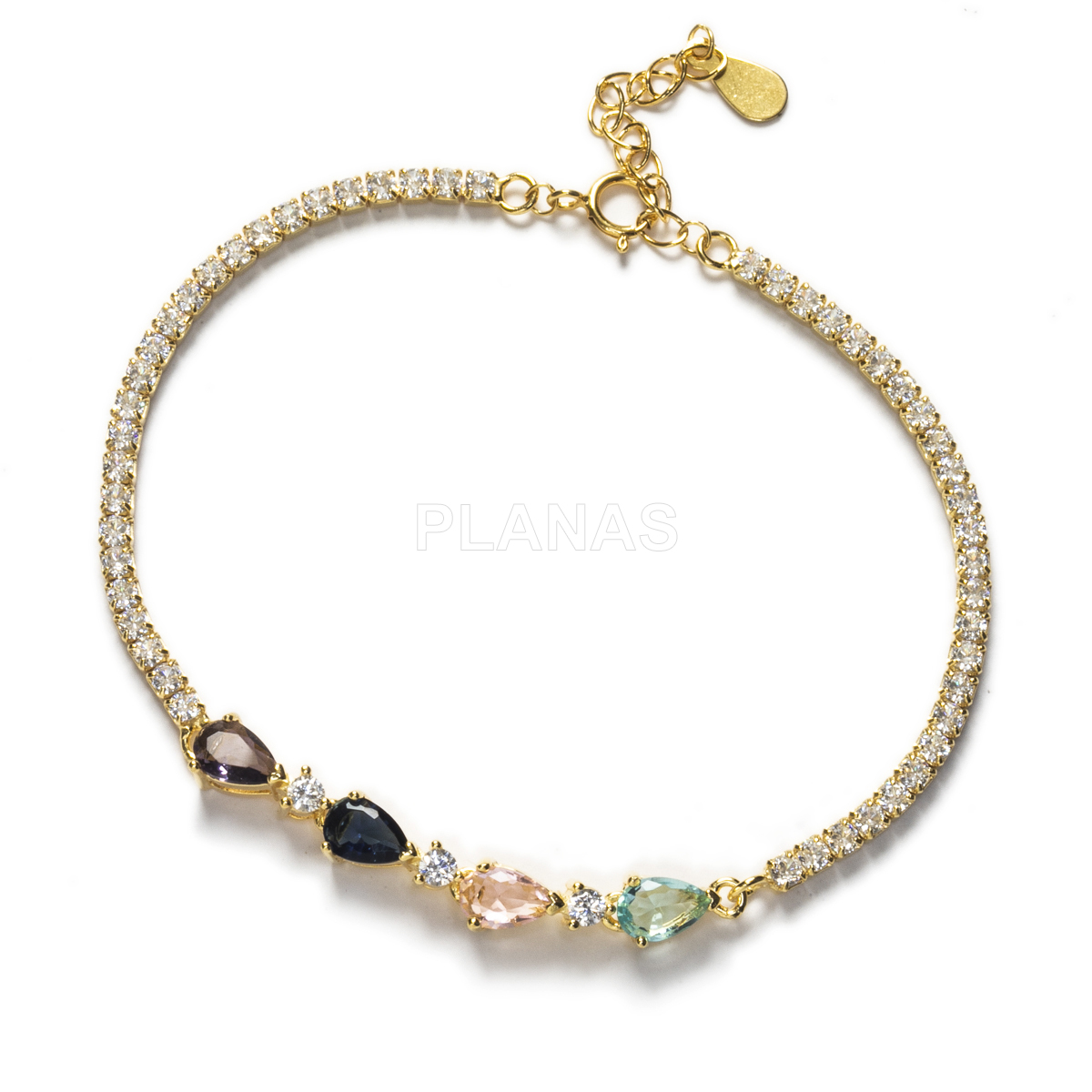 Pulseira em prata de lei e zircões coloridos.  