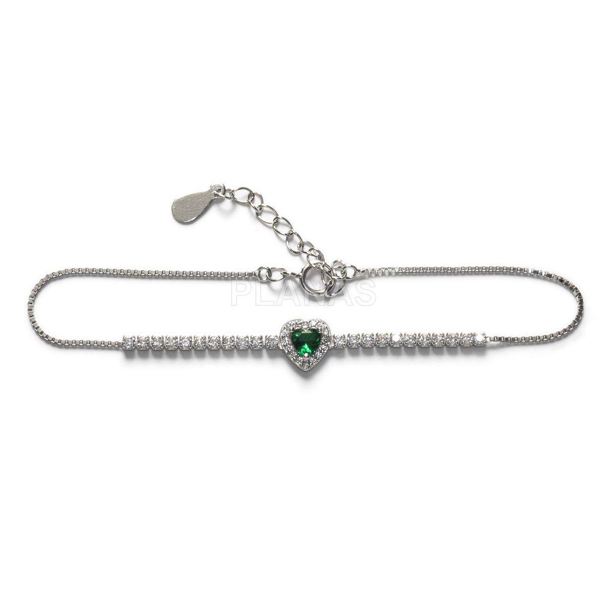 Pulseira em prata de lei banhada a ródio e zircões. coração.