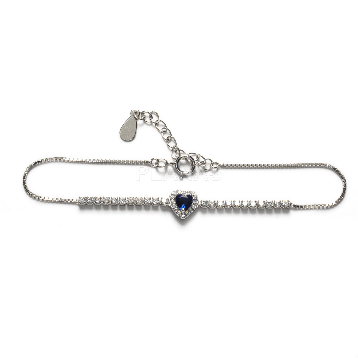 Pulseira em prata de lei banhada a ródio e zircões. coração.