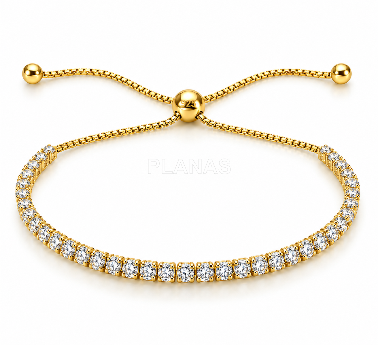 Pulsera riviere en Plata de ley y Circonitas con nudo corredero.  
