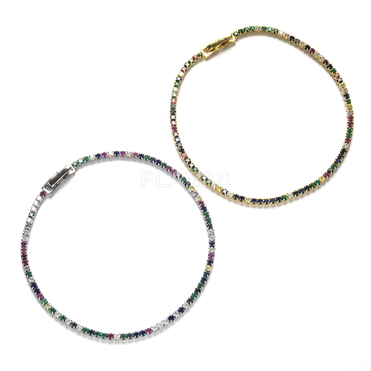 Pulsera en Plata de Ley y Circonitas de colores.  