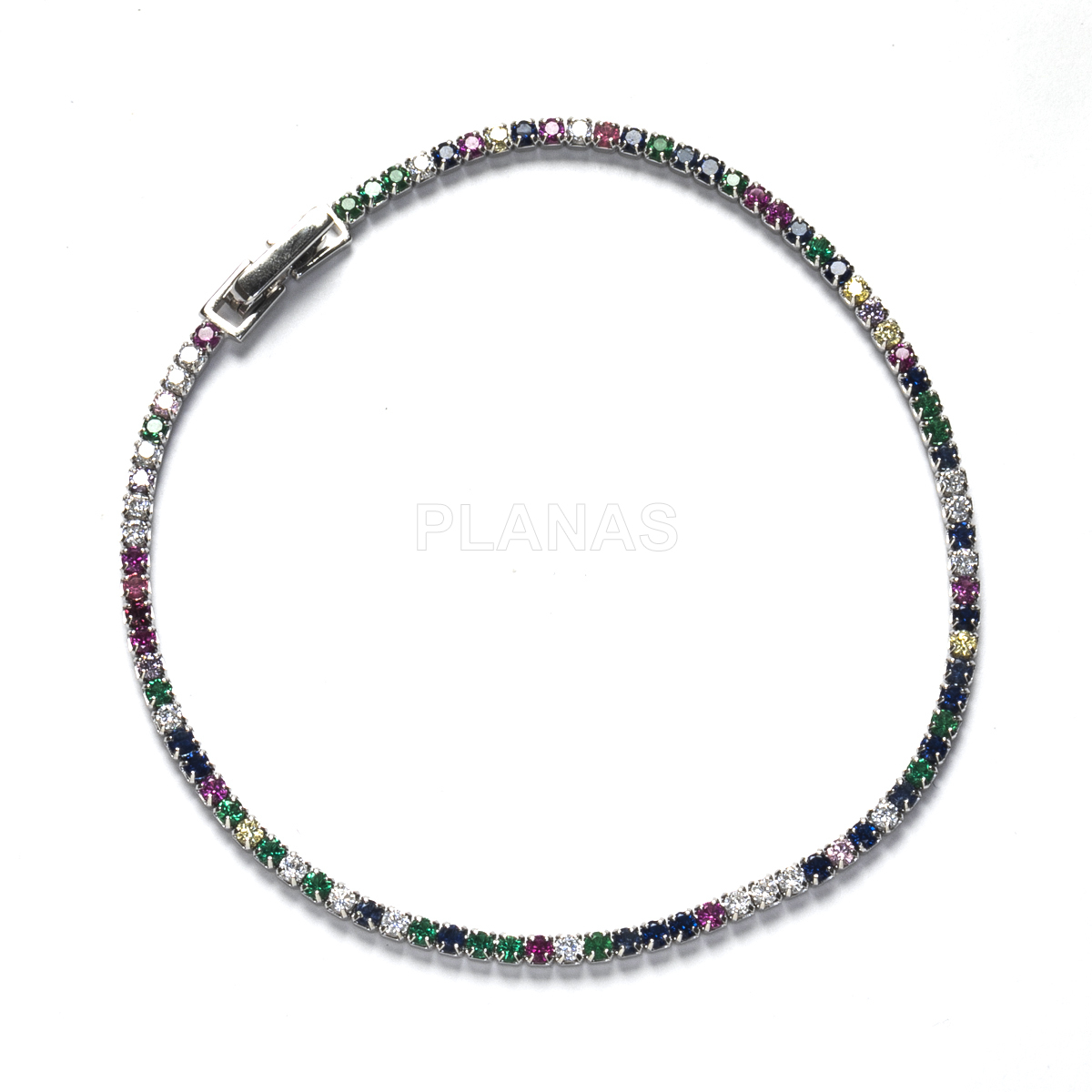 Pulsera en Plata de Ley y Circonitas de colores.  