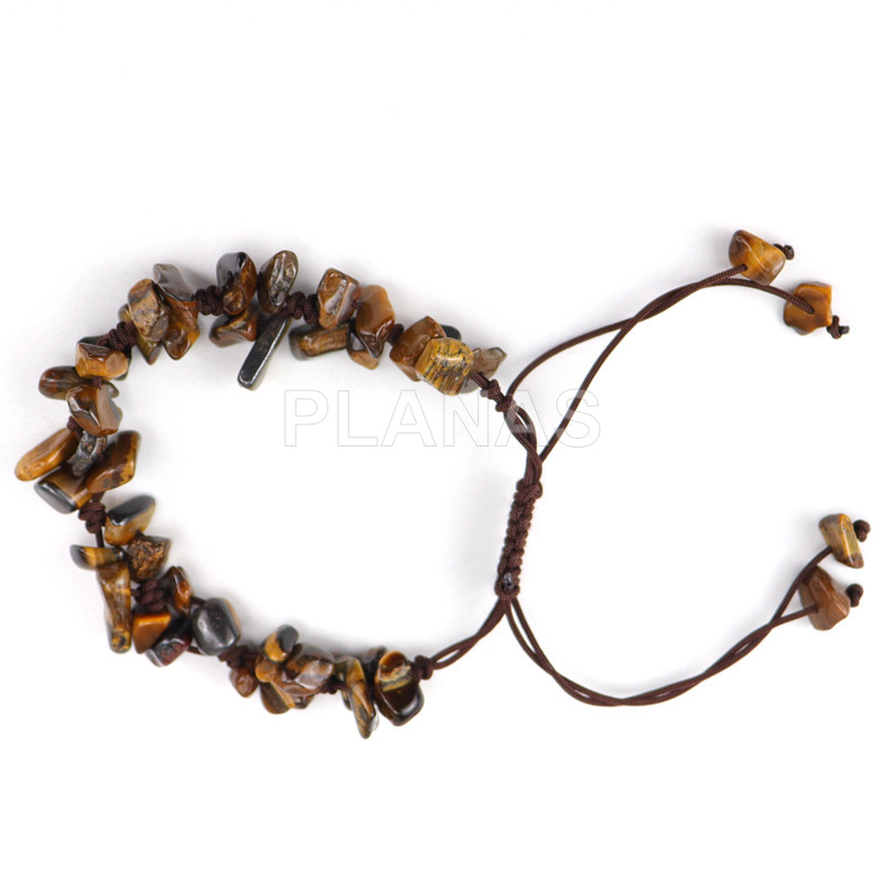 Pulseira com nó deslizante e olho de tigre. 