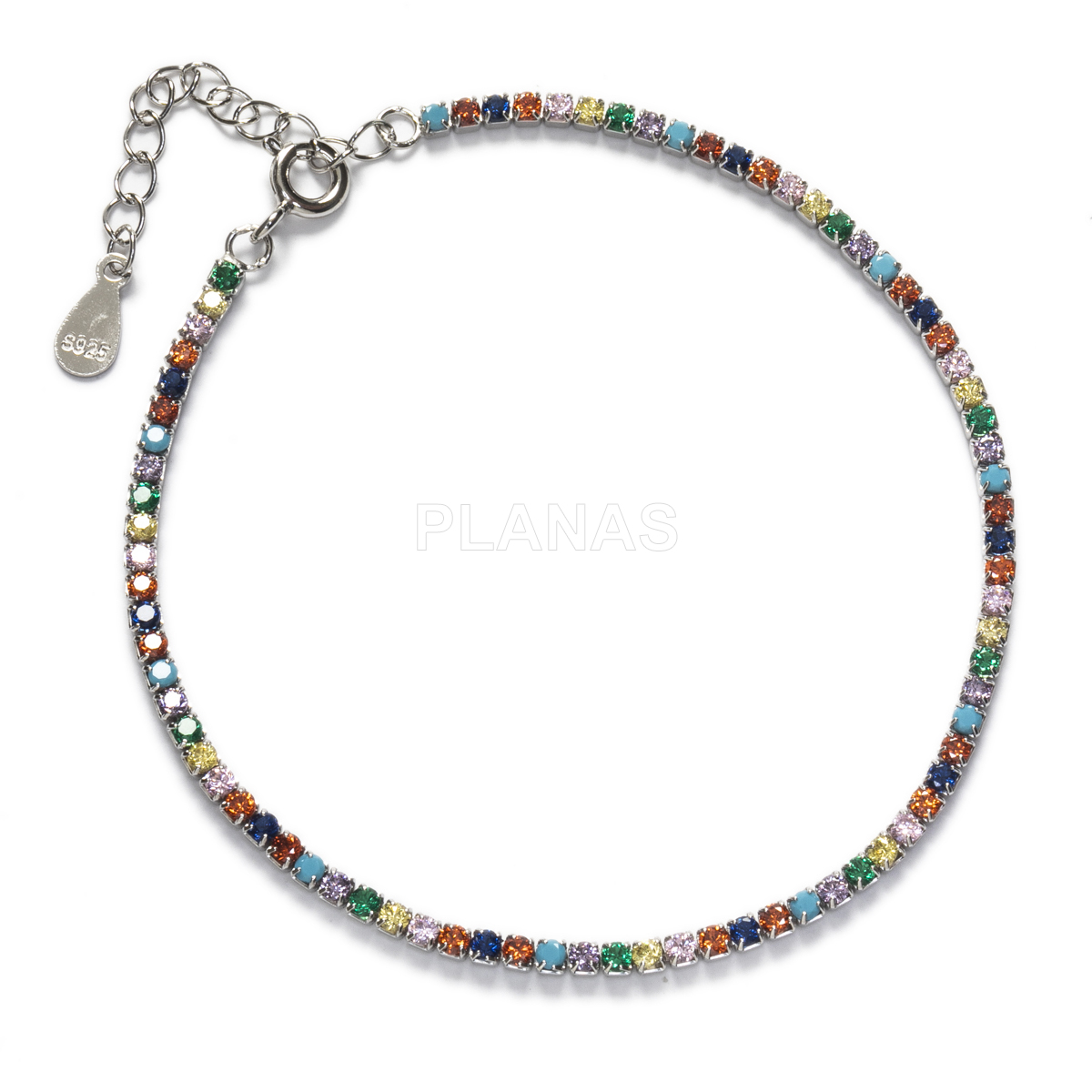 Pulsera en Plata de Ley y Circonitas de colores.  