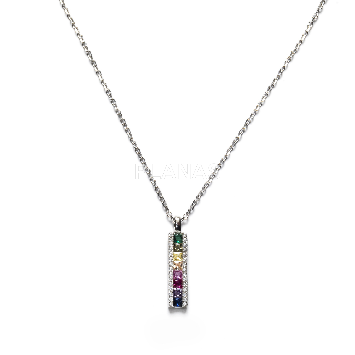 Colgante en Plata de ley Rodiada y Circonitas de colores. 
